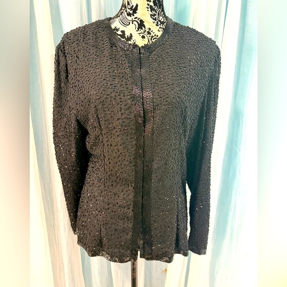 Night Vogue Jackets & Blazers - Night Vogue Womans Size Large 100% Silk Bolero Shrug Sequin Floral Beading